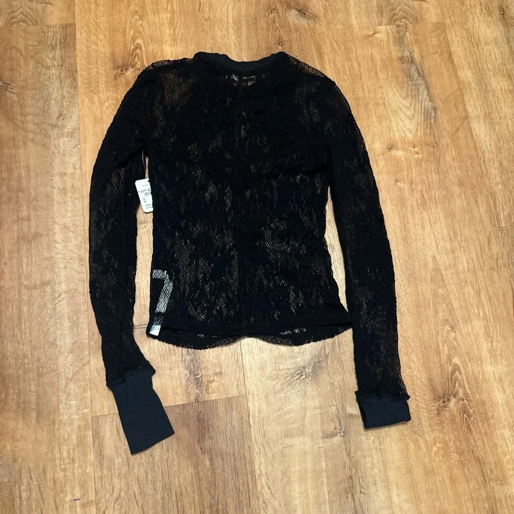 Free People Black Long Sleeve Sheer Knit Top